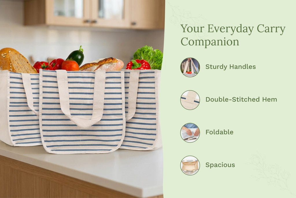 Canvas Grocery Tote Bags with Compartments