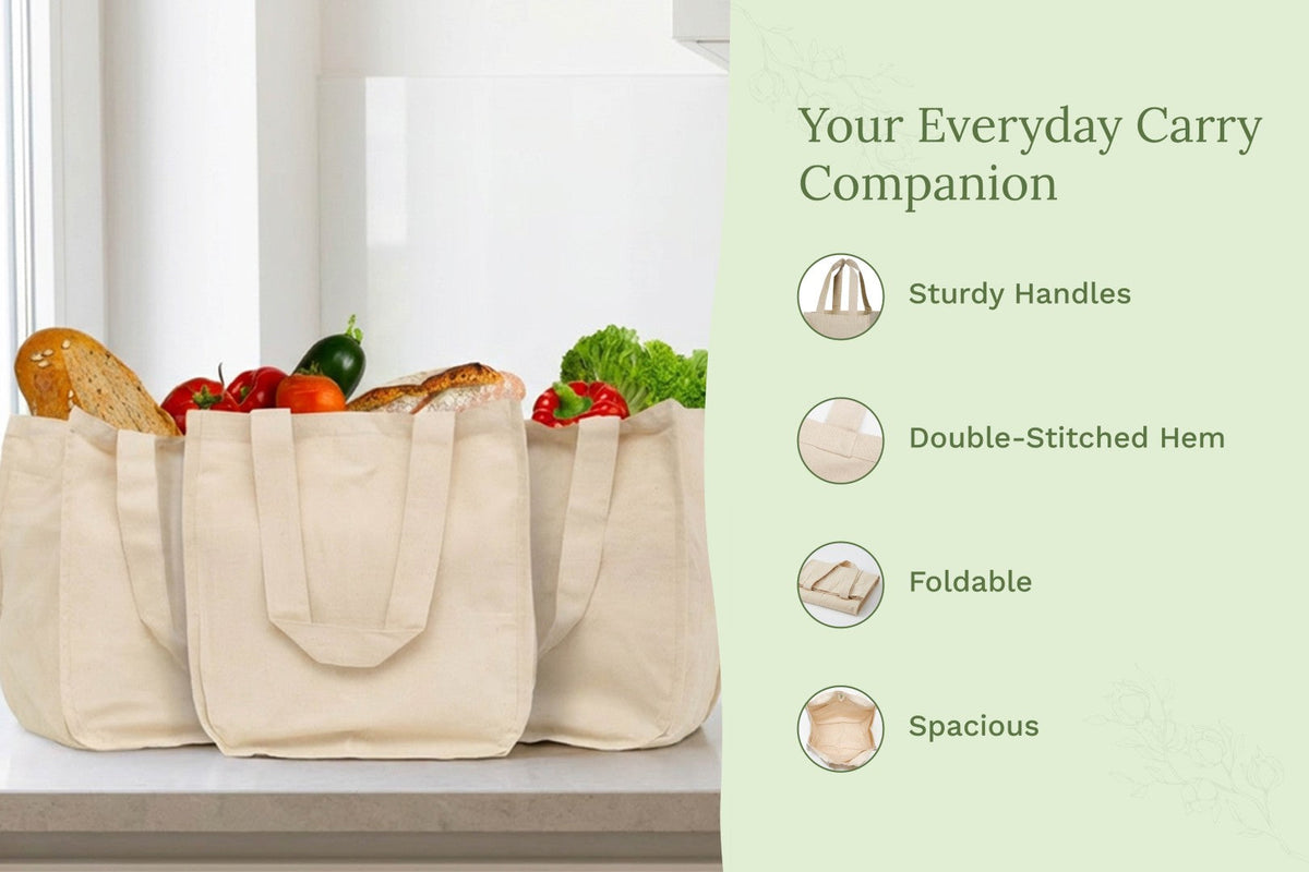 Canvas Grocery Tote Bags with Compartments
