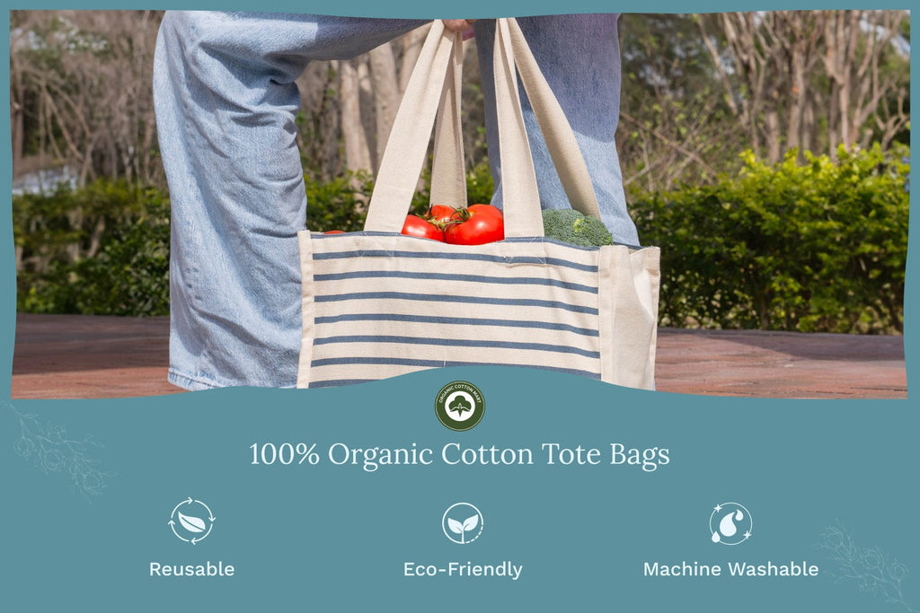 Canvas Grocery Tote Bags with Compartments