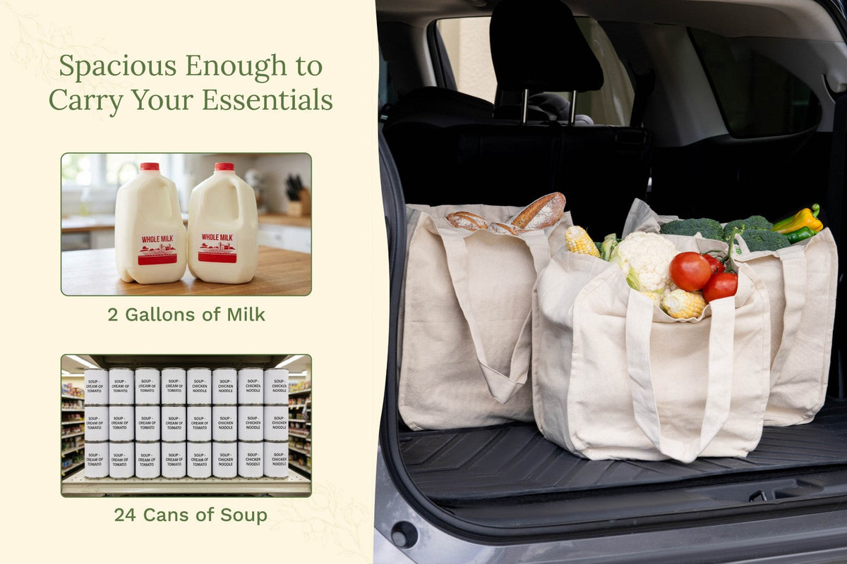Canvas Grocery Tote Bags with Compartments