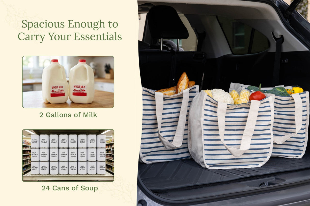 Canvas Grocery Tote Bags with Compartments